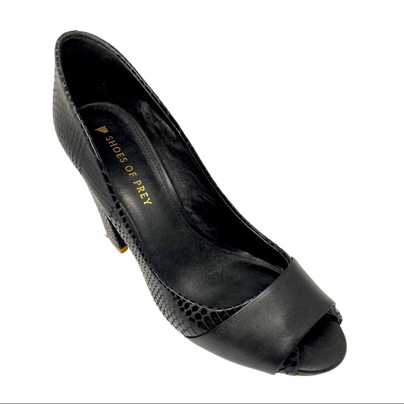 Shoes of Prey Black Croc Peep Toe Block Heel - Picture 5 of 13